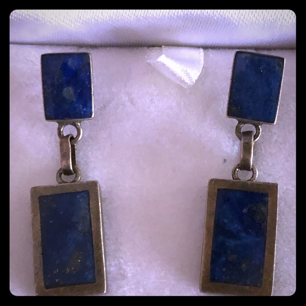 Vintage Lapis & Silver Drop Earrings